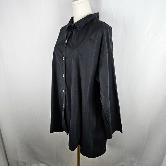 Bryn Walker Shirt Size Large Black Button-Up Oversized Tunic Lagenlook Relaxed - Picture 2 of 10
